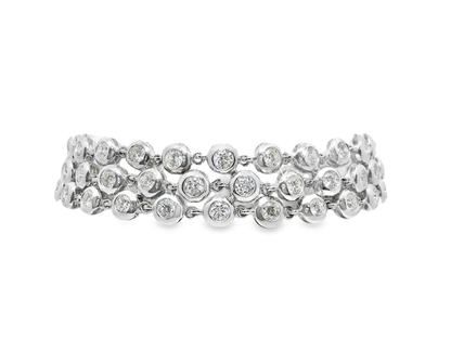 6.32CT 3 Row Bezel Bracelet 14k White Gold