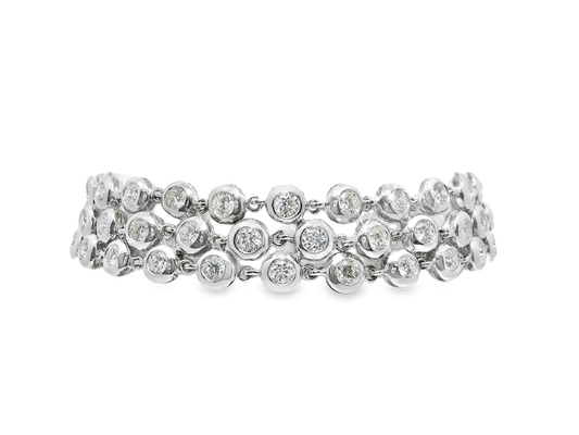 6.32CT 3 Row Bezel Bracelet 14k White Gold