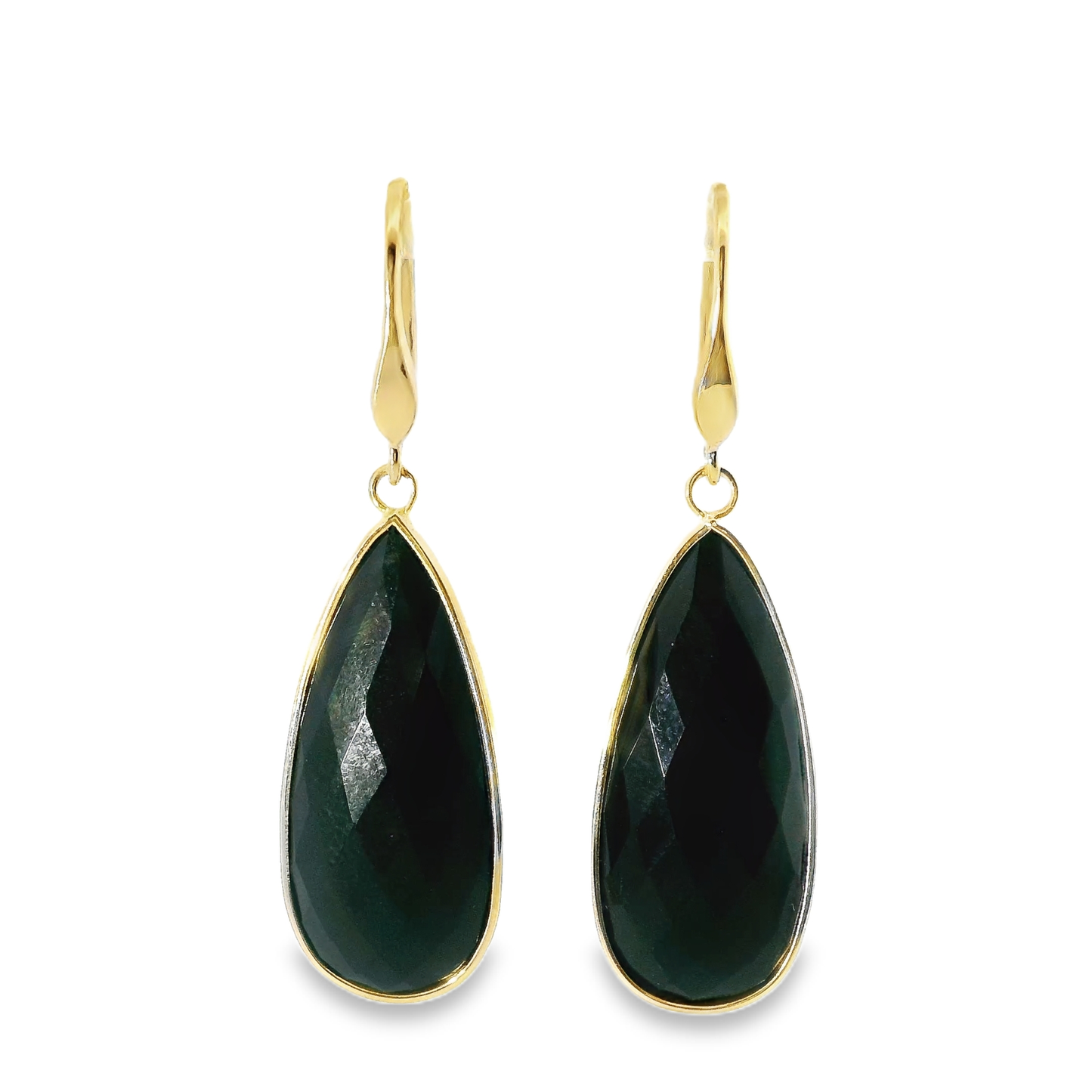 Black Quartz Hoop Earring 14k Yellow Gold
