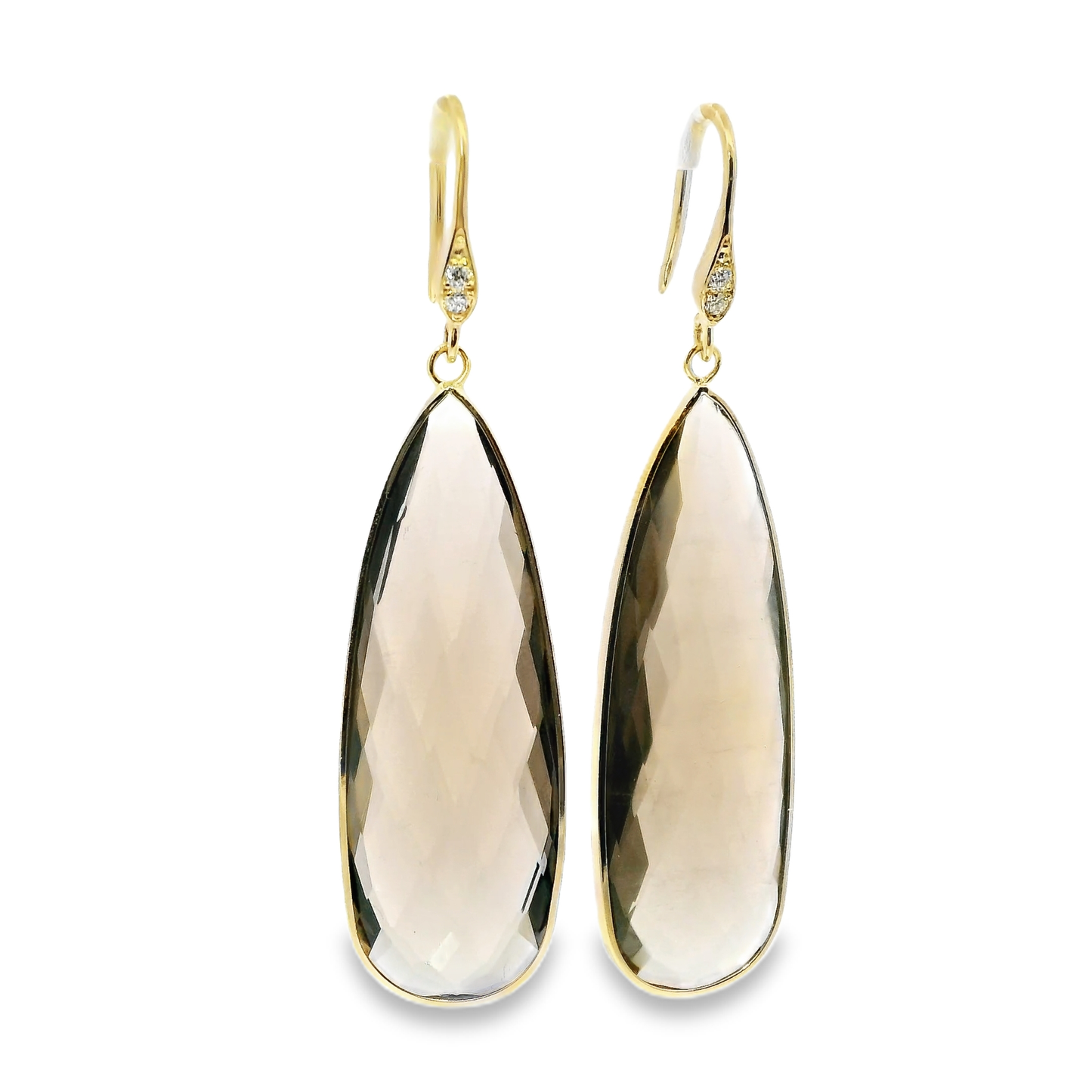 0.07CT Diamond  Smokey Quartz Hoop Earring 14k Yellow Gold