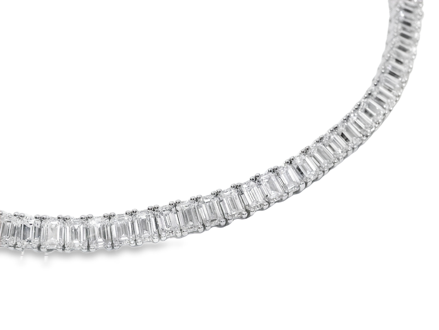 22.13CT Lab Diamond Emerald Cut Necklace 14k White Gold