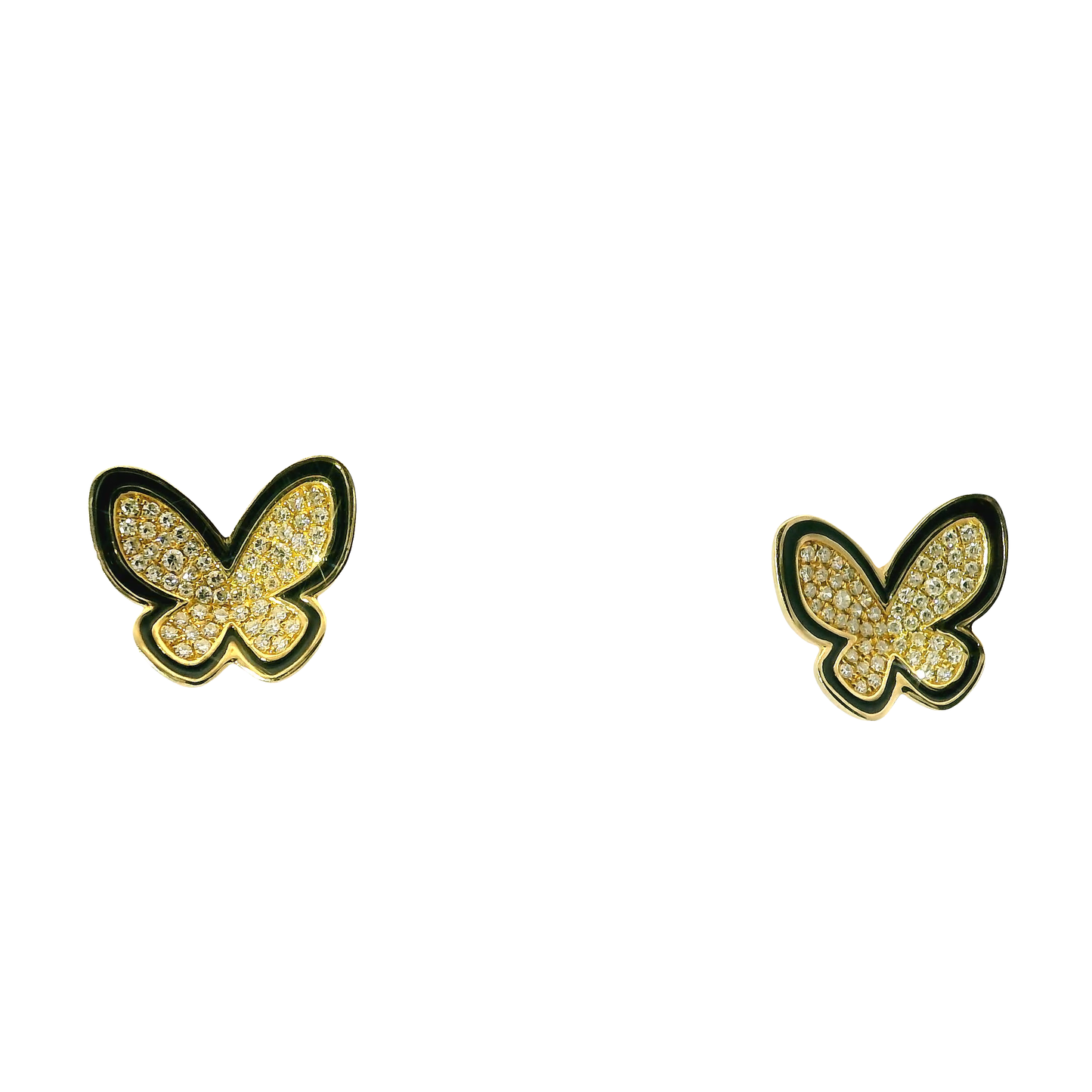 0.38CT Diamond with Black Enamel 14k Yellow Gold Earring