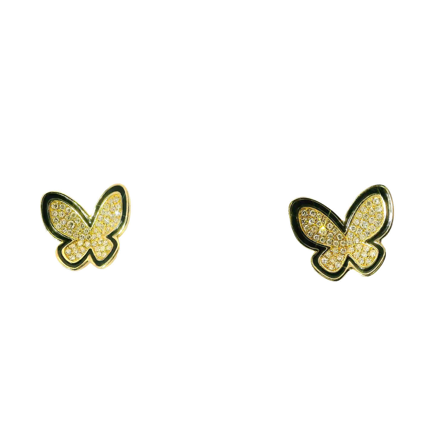 0.38CT Diamond with Black Enamel 14k Yellow Gold Earring