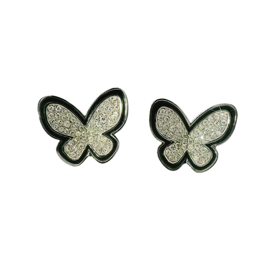 0.38CT Diamond with Black Enamel 18k White Gold Earring