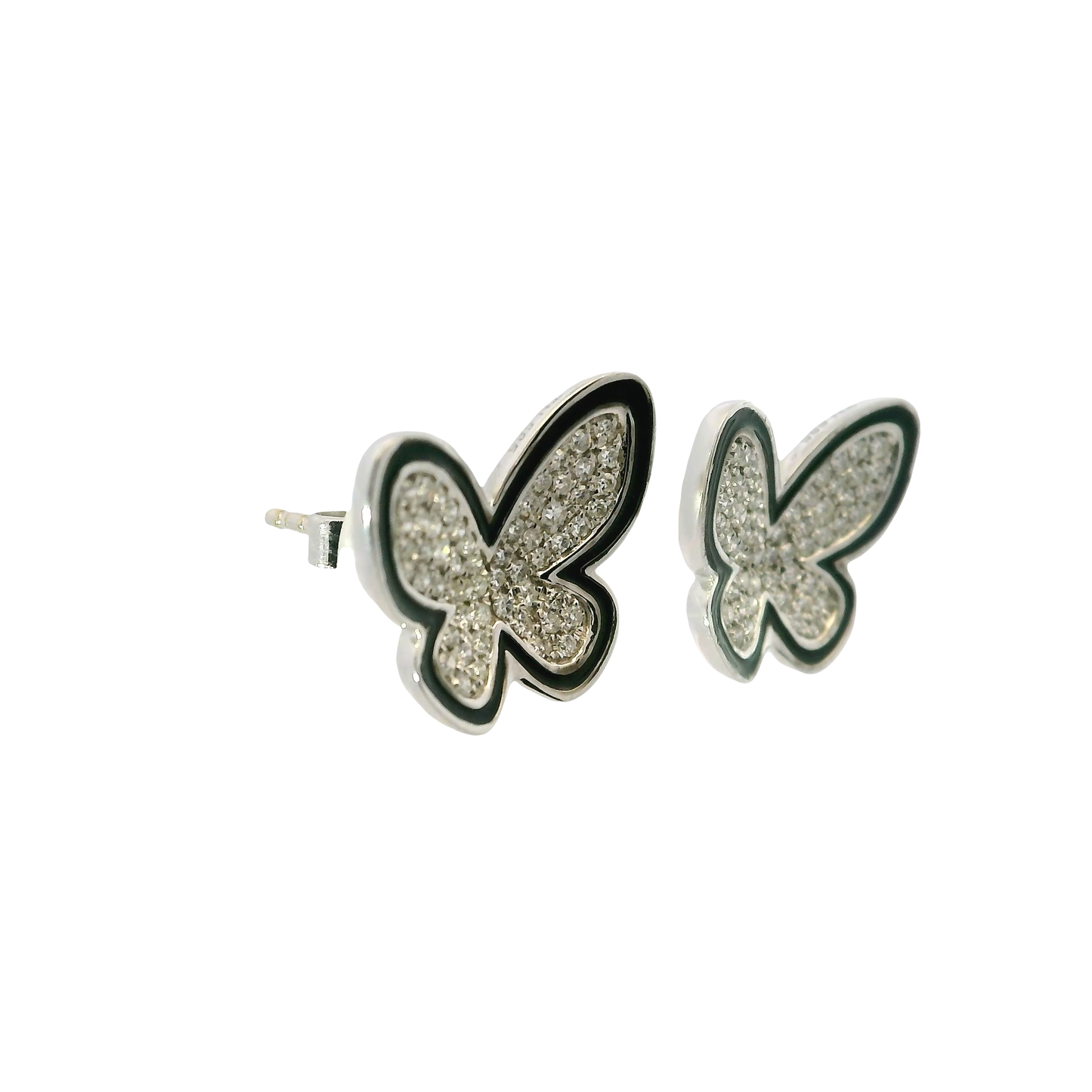 0.38CT Diamond with Black Enamel 18k White Gold Earring