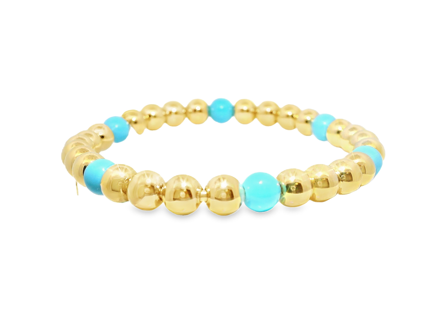 Plain Beaded with Turchese 14k Yellow Gold Bangle Thicker