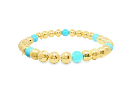 Plain Beaded with Turchese 14k Yellow Gold Bangle Thicker