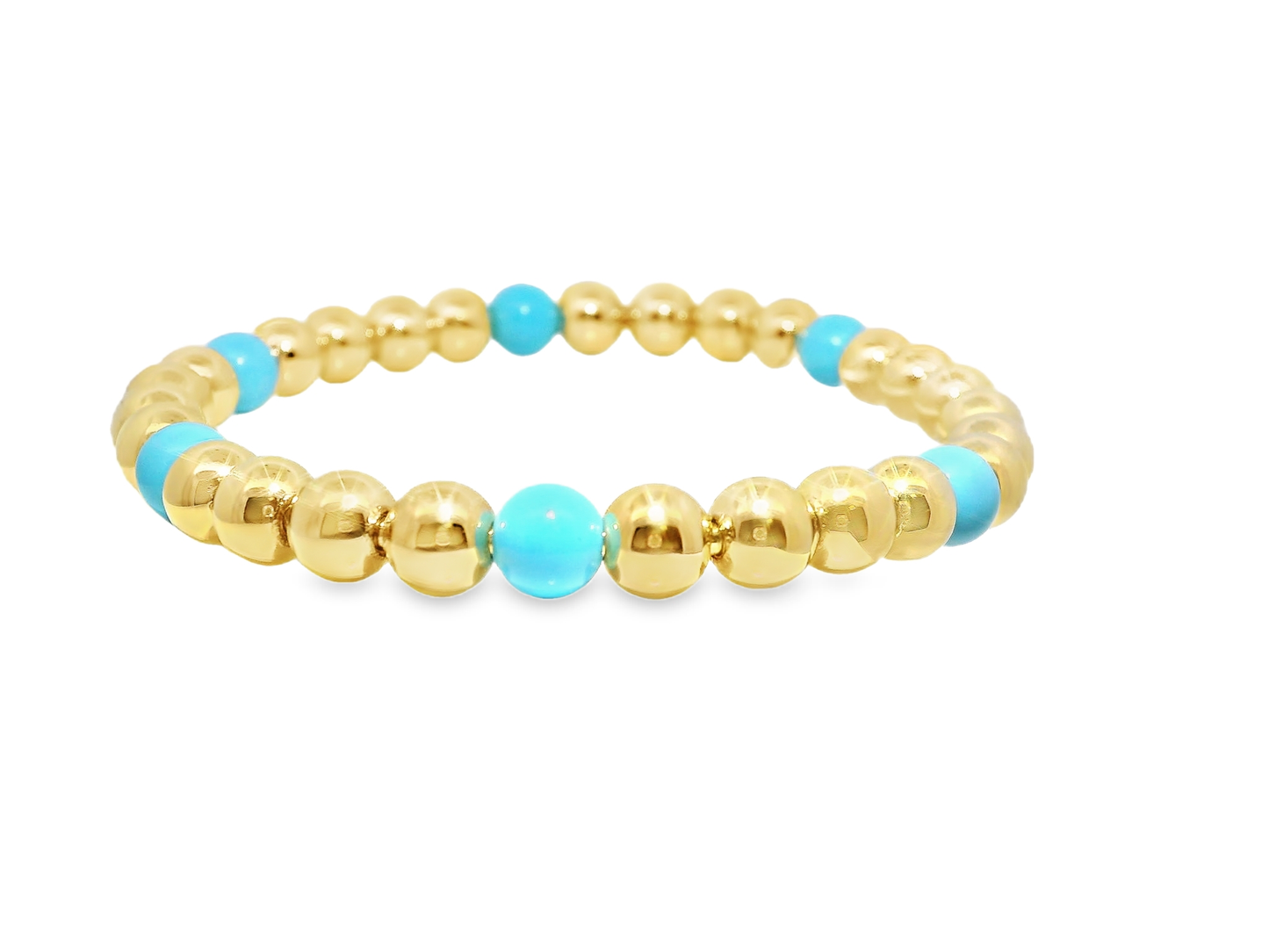 Plain Beaded with Turchese 14k Yellow Gold Bangle Thicker