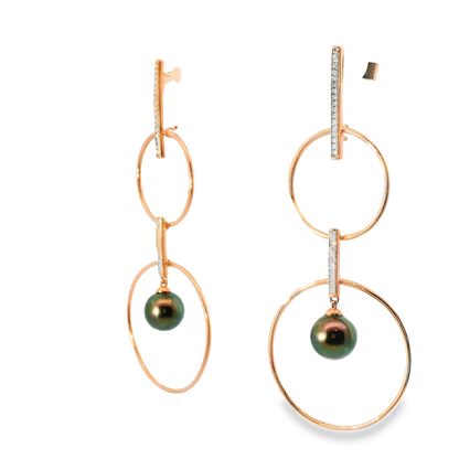 0.18Ct Diamond Earring 14k Rose Gold with Black Pearl