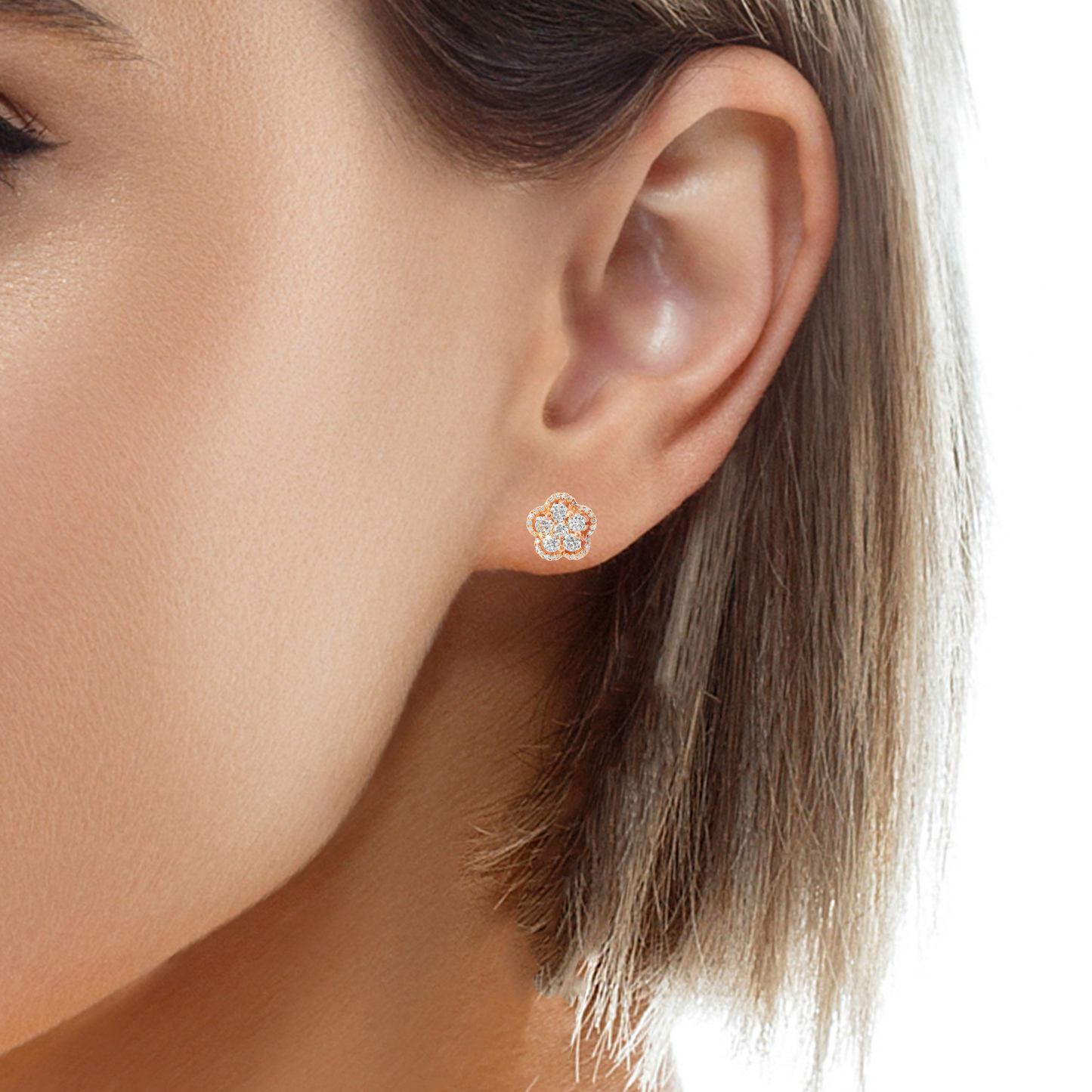 1.57CT Diamond Flower 14k Rose Gold Earring