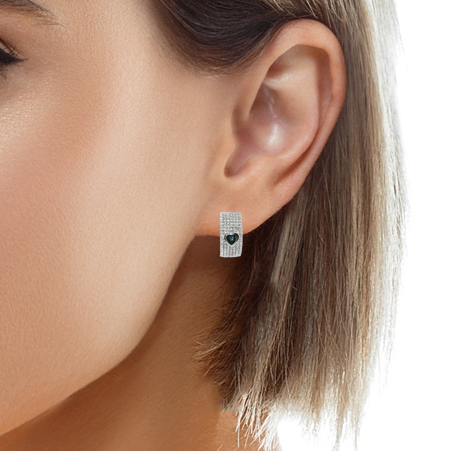 0.83CT Diamond with Blue Sapphire 14k White Gold Earring