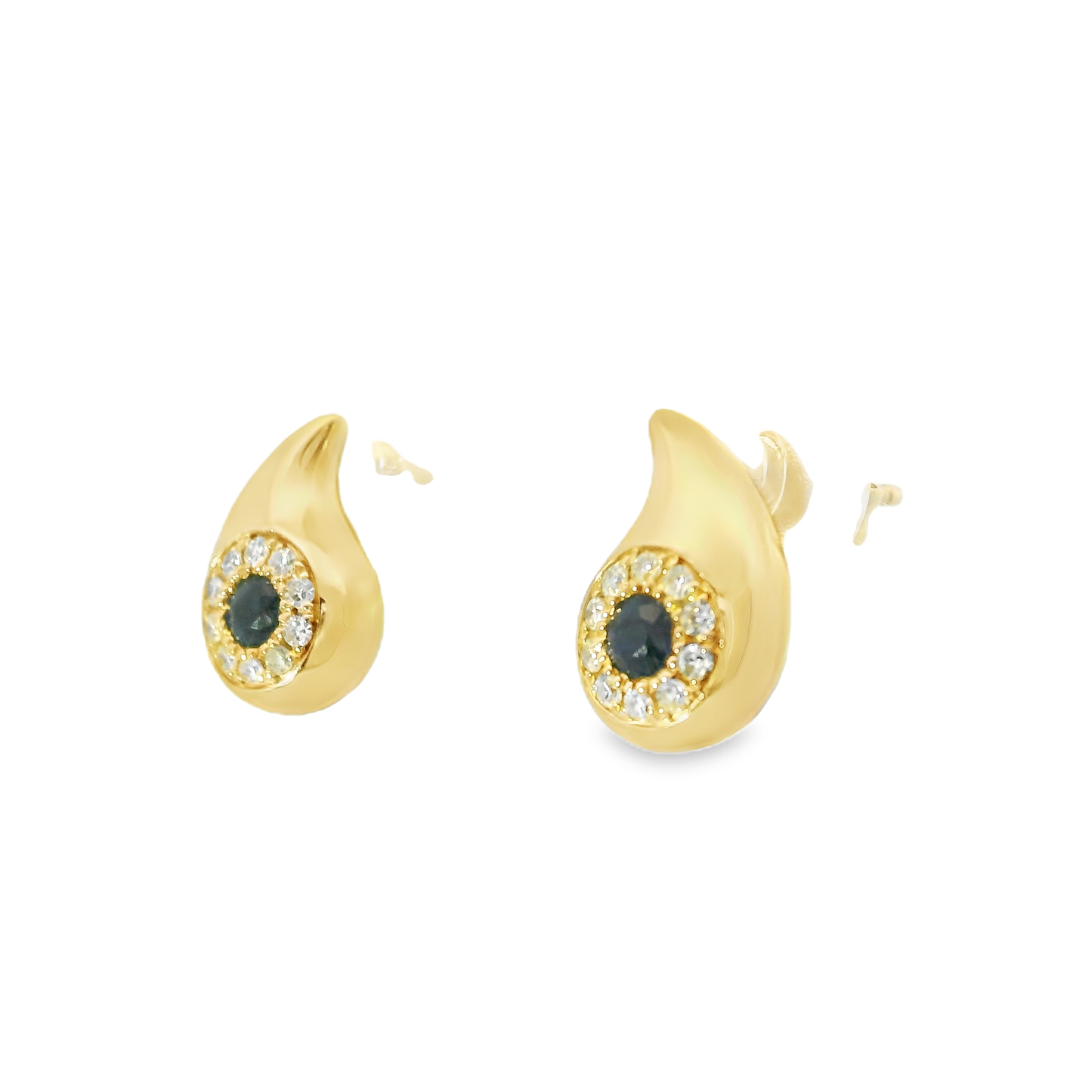 0.12CT Diamond 0.19CT Black Sapphire 14k Yellow Gold Earring