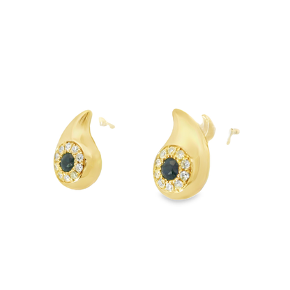 0.12CT Diamond 0.19CT Black Sapphire 14k Yellow Gold Earring