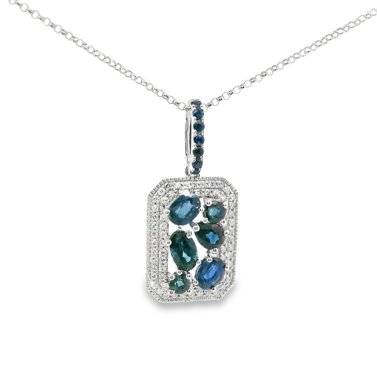 0.20CT Diamond 1.11CT  Blue Sapphire Pendant 14k White Gold Pendant