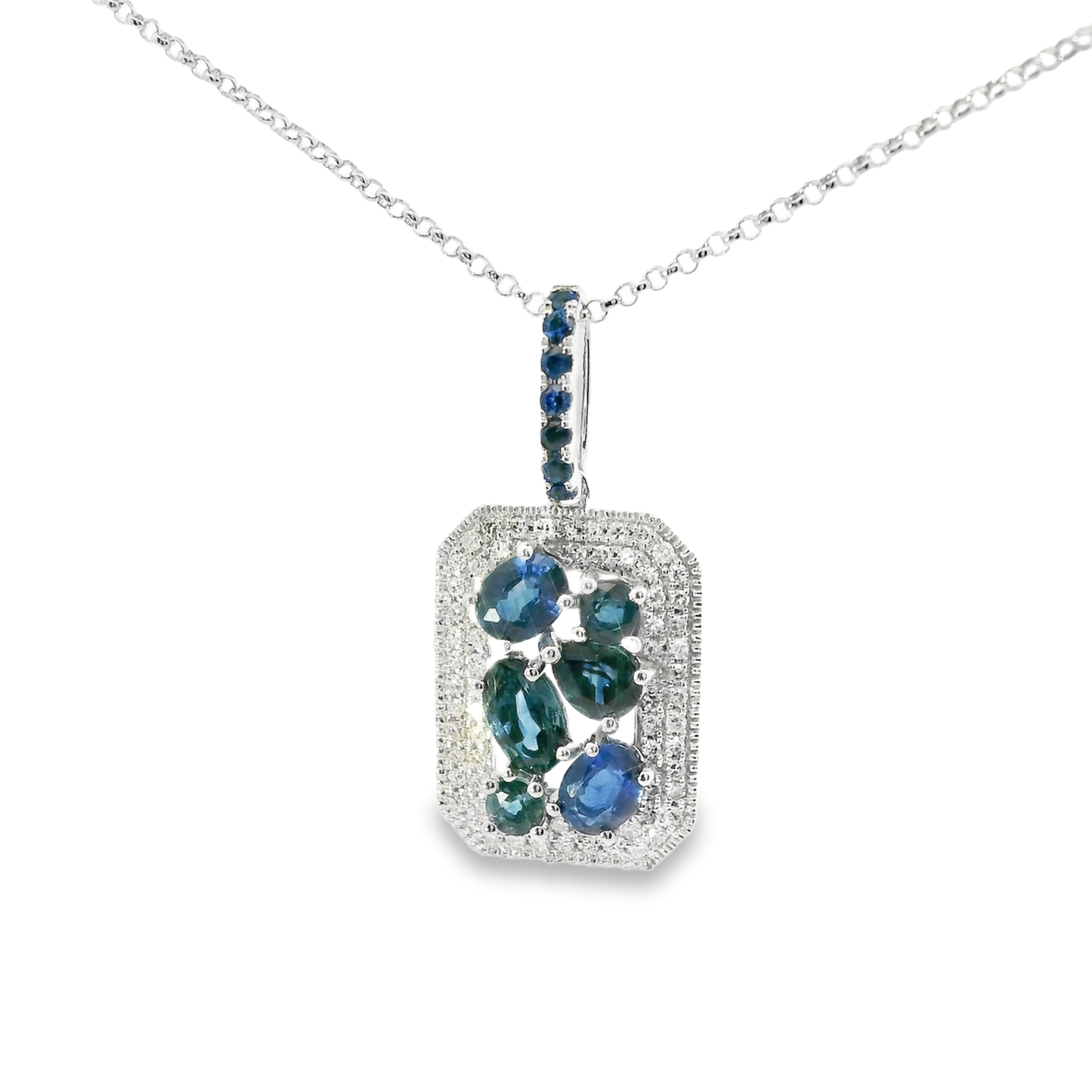 0.20CT Diamond 1.11CT  Blue Sapphire Pendant 14k White Gold Pendant