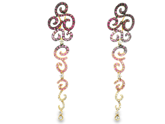 0.61CT Diamond 2.98CT Multi Stone Earrings 18k Pink Gold