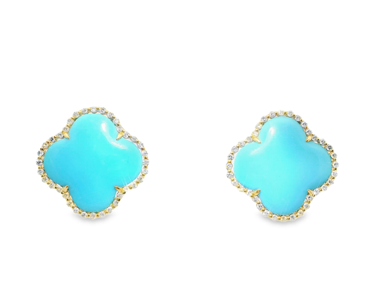 0.62CT Diamond with Turquoise 14k Yellow Gold Earring
