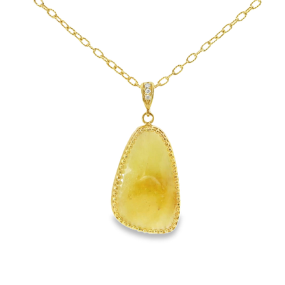 0.03CT Diamond with Yellow Slice Sapphire 14k Yellow Gold