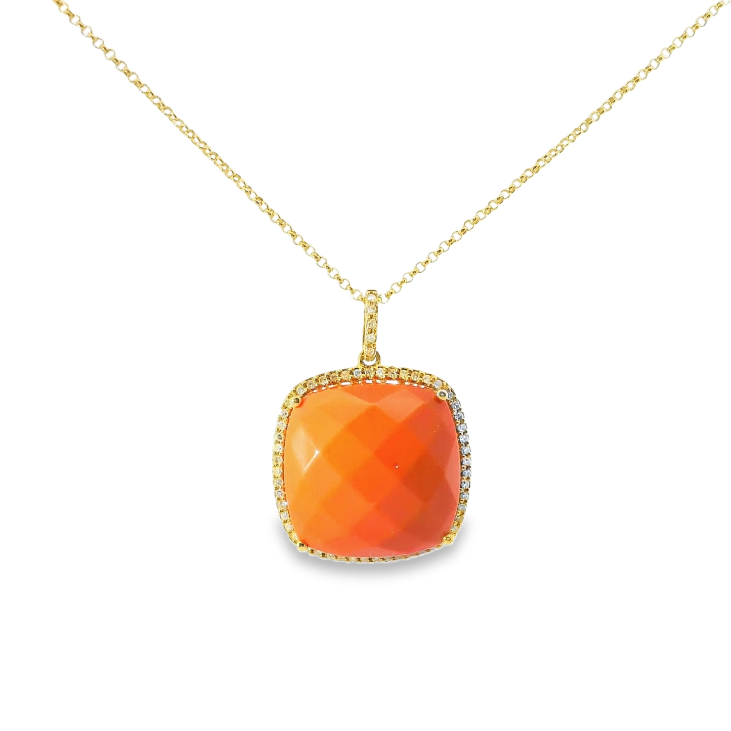 0.22CT Diamond with Coral Sapphire 14k Yellow Gold