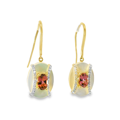 0.17CT Diamond with MOP and Pink Sapphire 14k Yellow Gold Earring