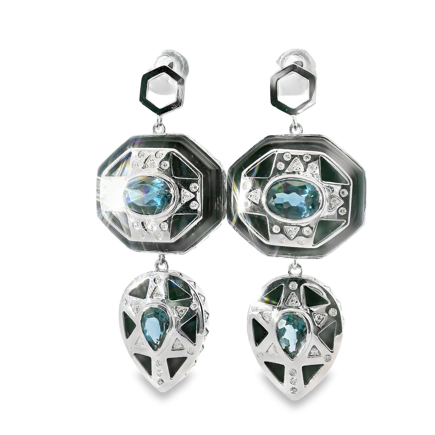 0.18CT Diamond with Black Agate 14k White Gold Earring