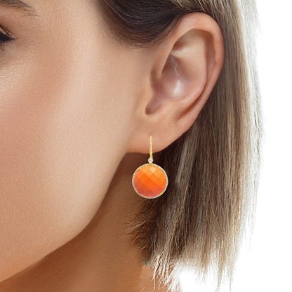 0.29CT Diamond Coral Sapphire 14k Yellow Gold Earring