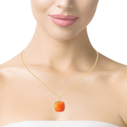 0.22CT Diamond with Coral Sapphire 14k Yellow Gold