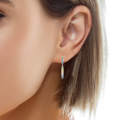 0.35CT Mixed Sapphire 14k White Gold Earring