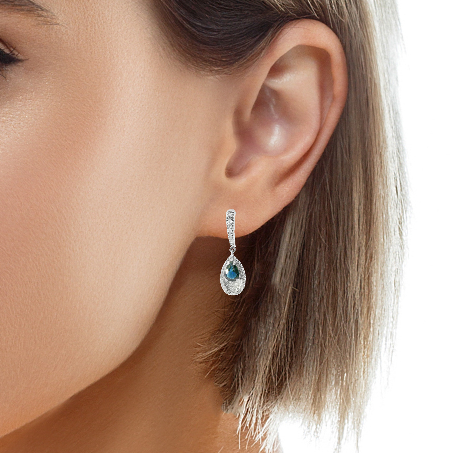 0.60CT Diamond with Blue Sapphire 14k White Gold Earring