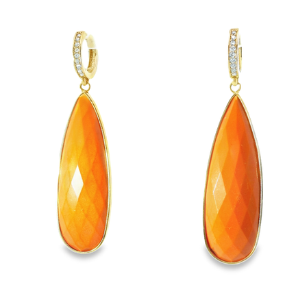 0.15CT Diamond with Coral 14k Yellow Gold Earring