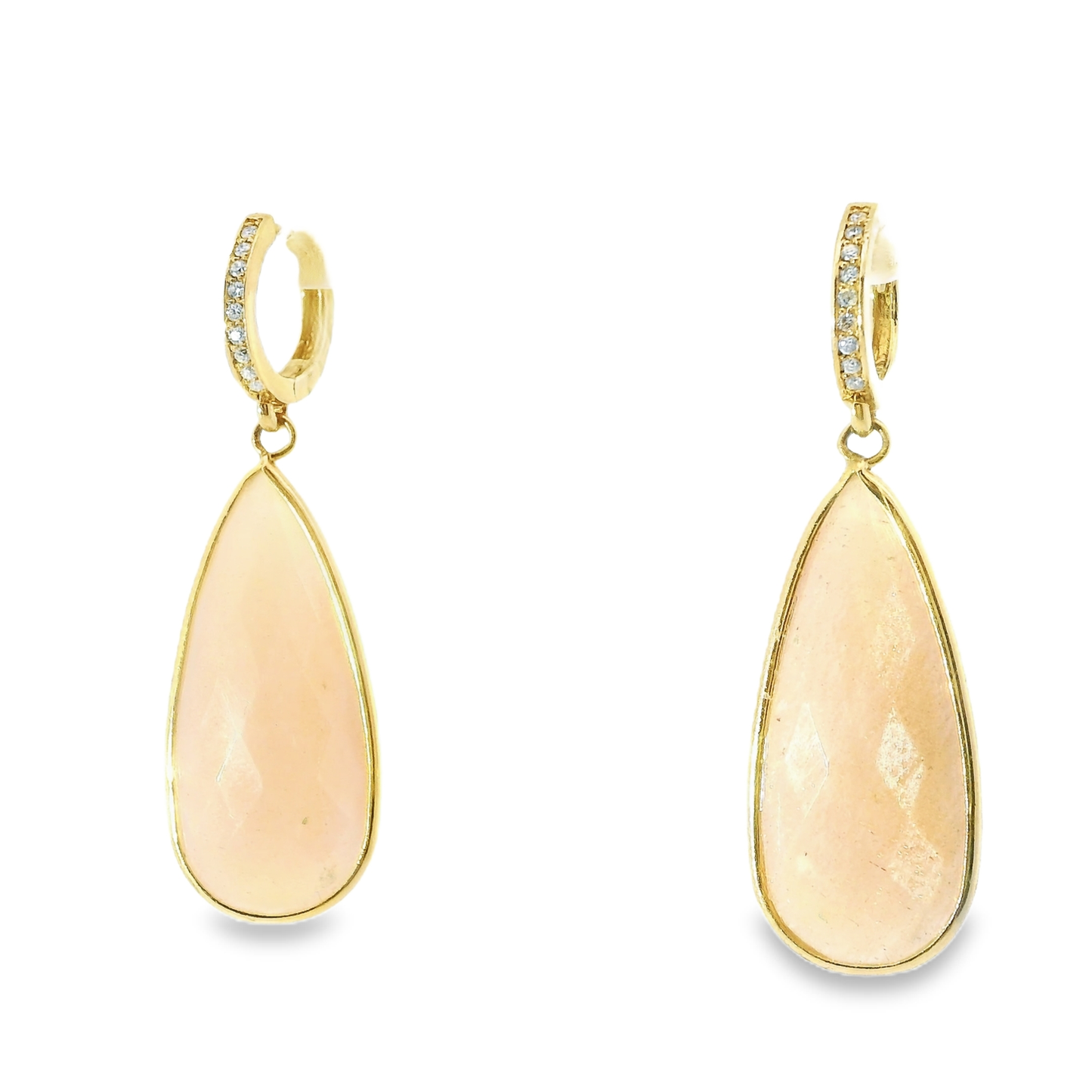 0.15CT Diamond with Peach Moon  14k Yellow Gold Earring