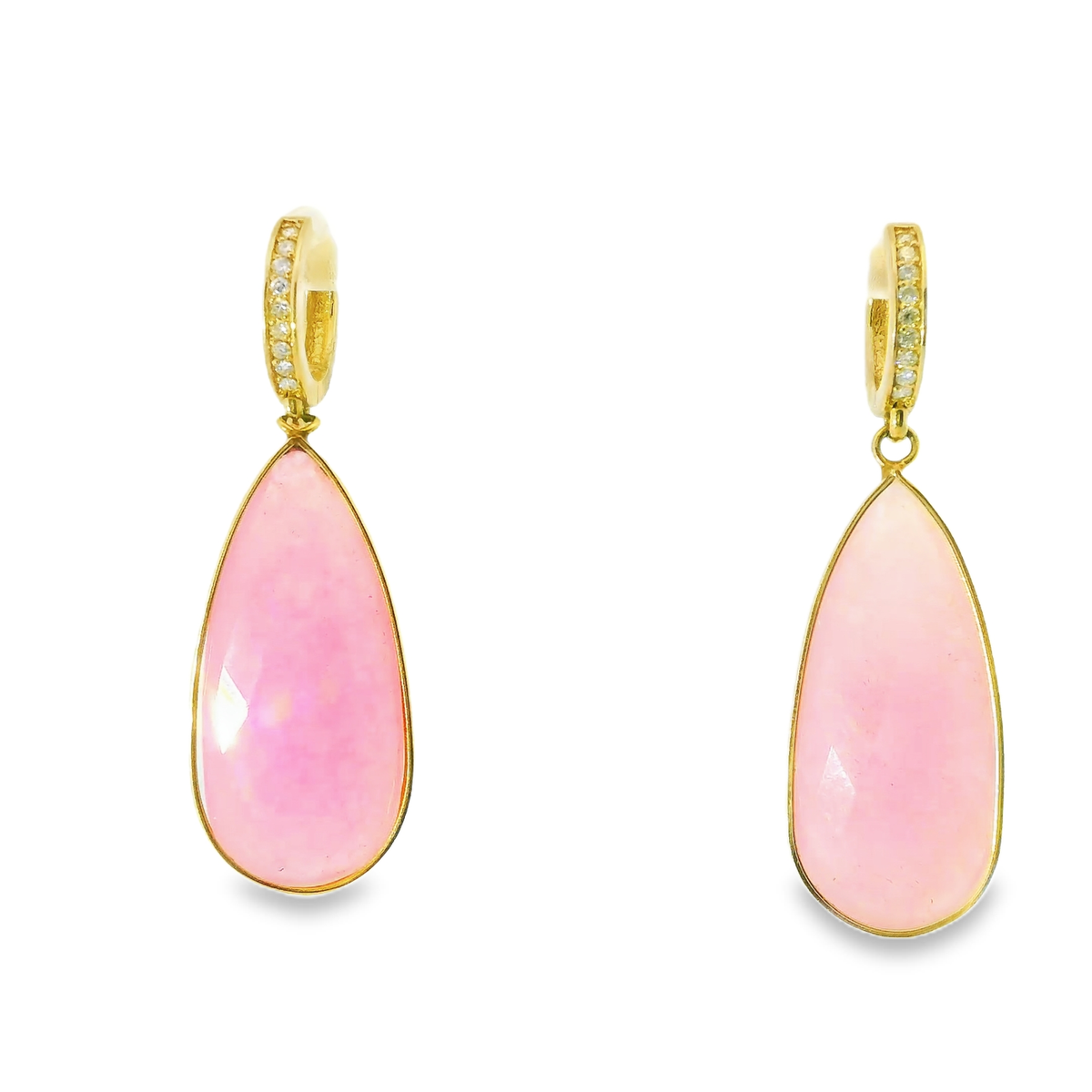 0.15CT Diamond with Pink Calcedony 14k Yellow Gold Earring