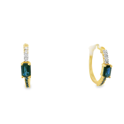 0.16CT Diamond with 1.65CT Blue Sapphire 14k Yellow Gold Earring
