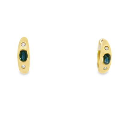 0.12CT Diamond 0.76CT Blue Sapphire 14k Yellow gold Earring
