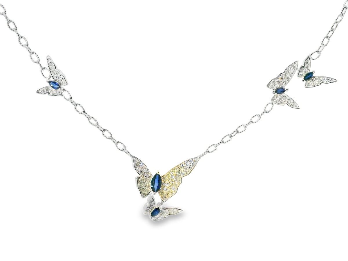 0.66CT Diamond 0.68CT Blue Sapphire 14k White Gold Pendant