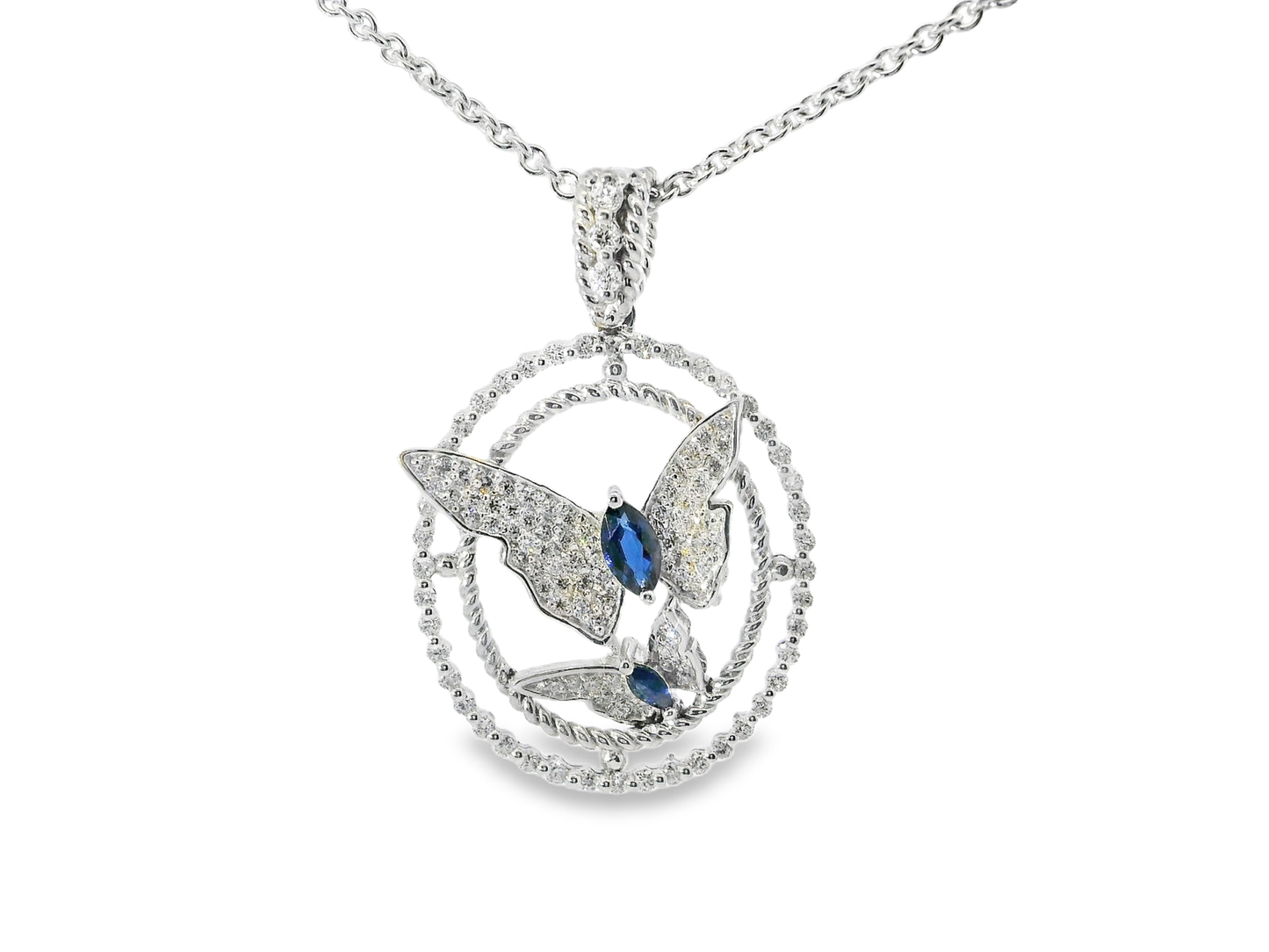0.83CT Diamond 0.35CT Blue Sapphire 14k White Gold