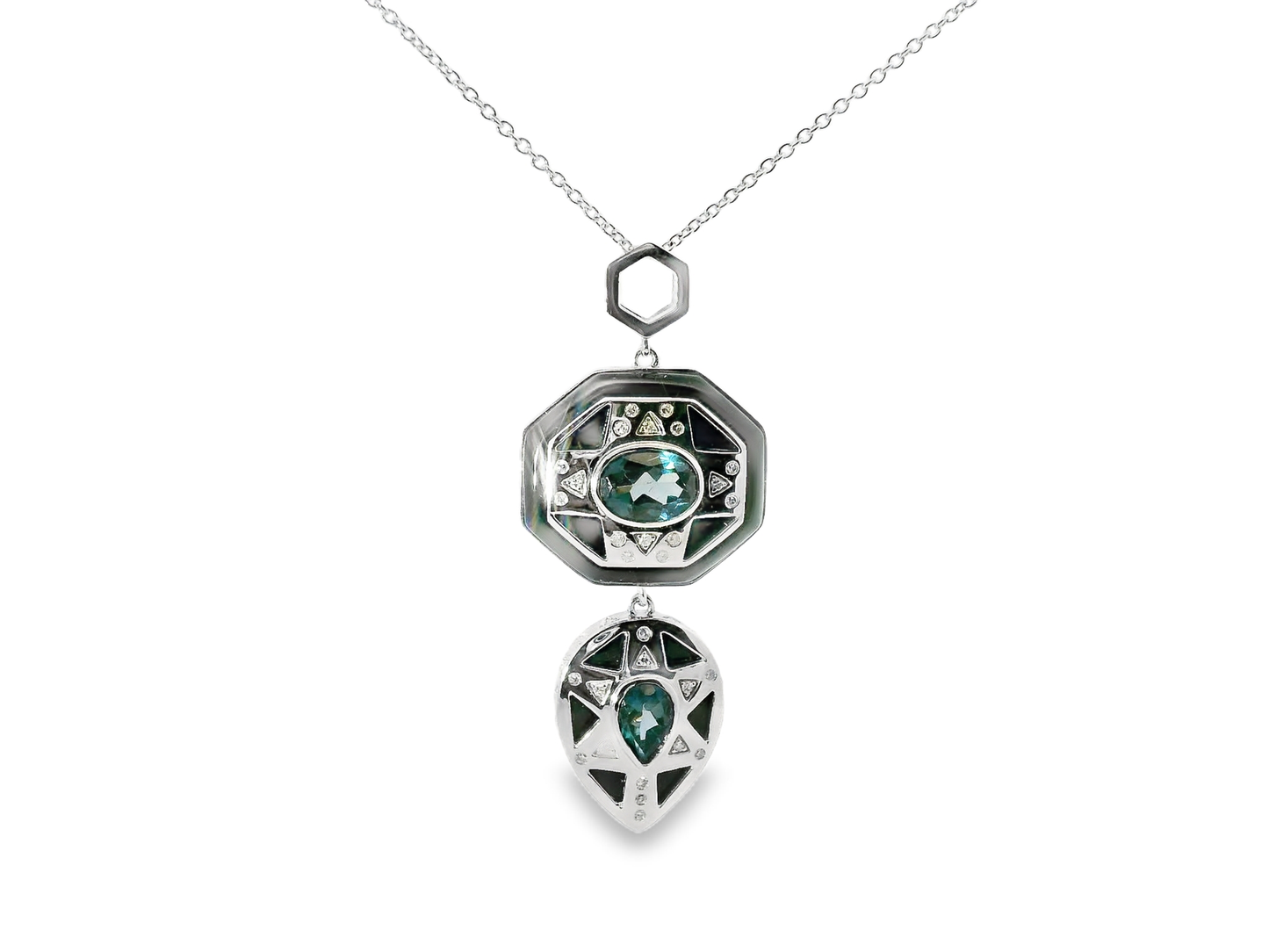 0.10CT Diamond 1.49CT Black Agate 14k White Gold