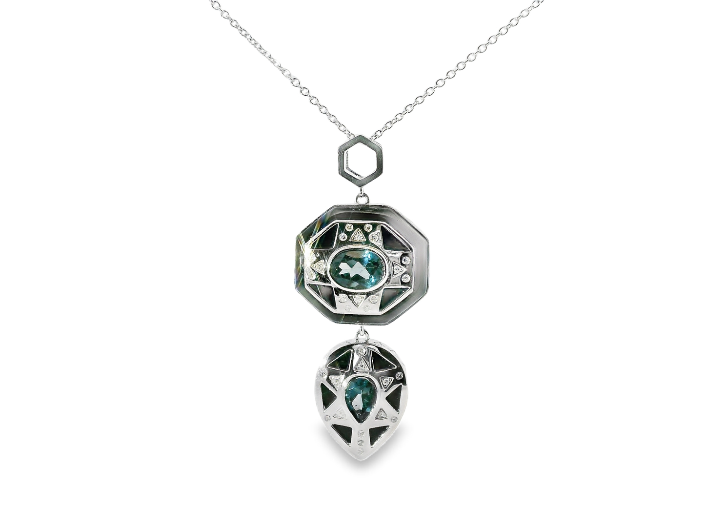 0.10CT Diamond 1.49CT Black Agate 14k White Gold