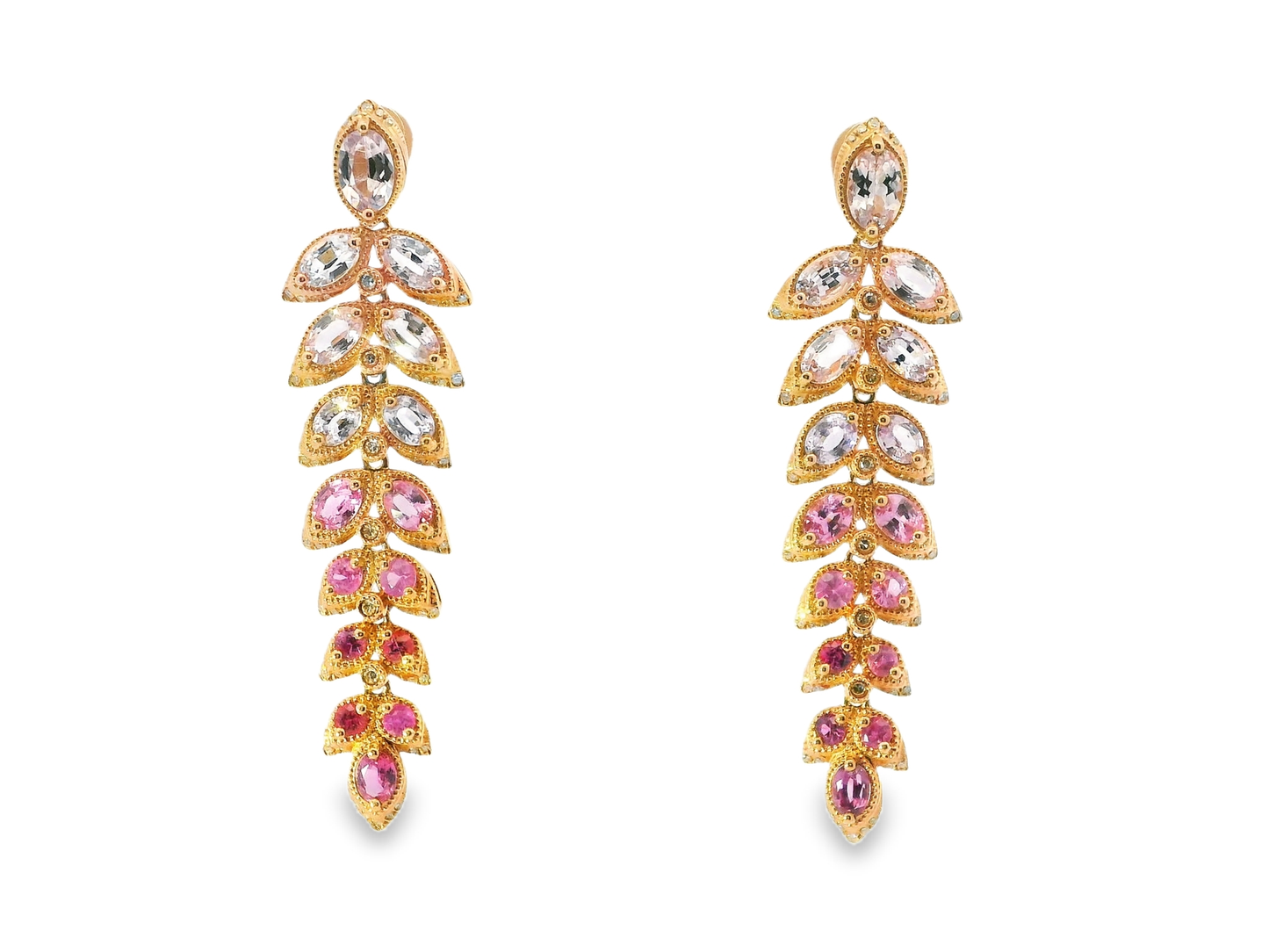 0.31CT Diamond 6.44CT Mixed Sapphire 14k Rose Gold Earring