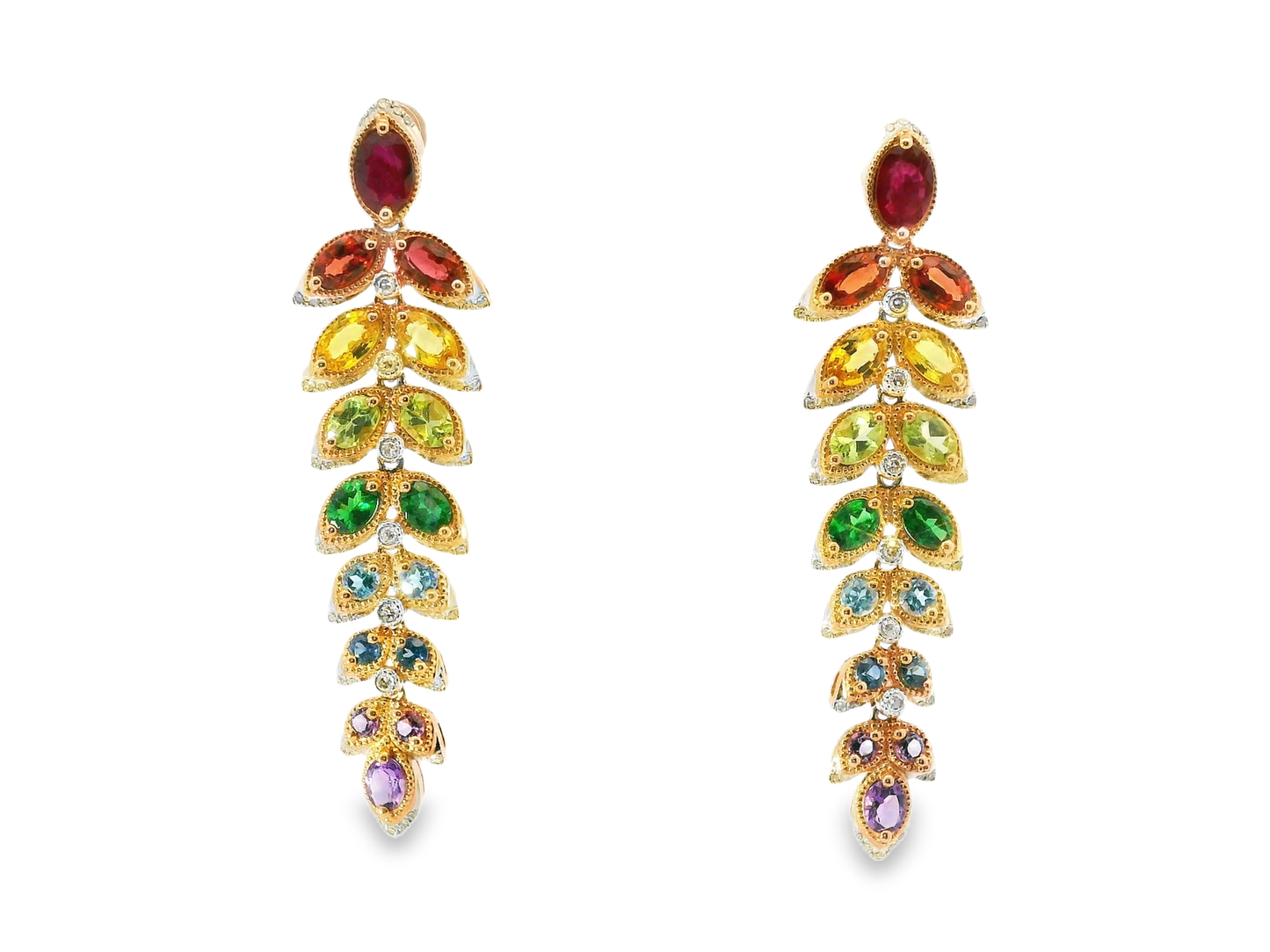 0.32CT Diamond 6.30CT Mixed Sapphire 14k Rose Gold Earring