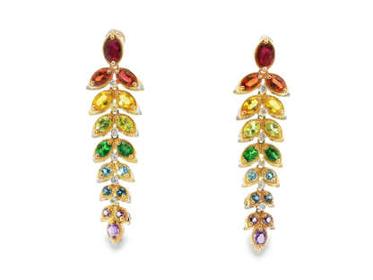 0.32CT Diamond 6.30CT Mixed Sapphire 14k Rose Gold Earring