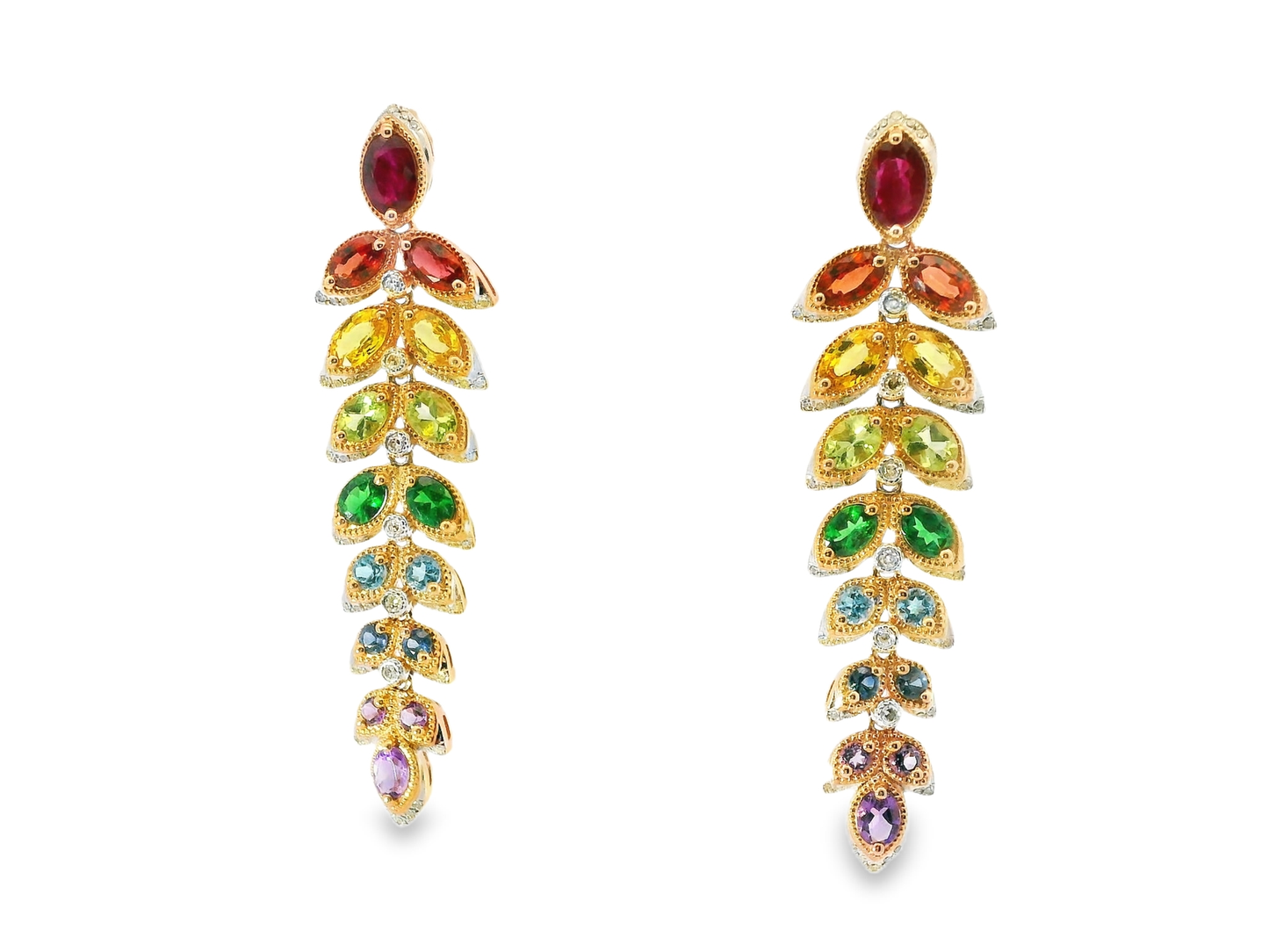 0.32CT Diamond 6.30CT Mixed Sapphire 14k Rose Gold Earring