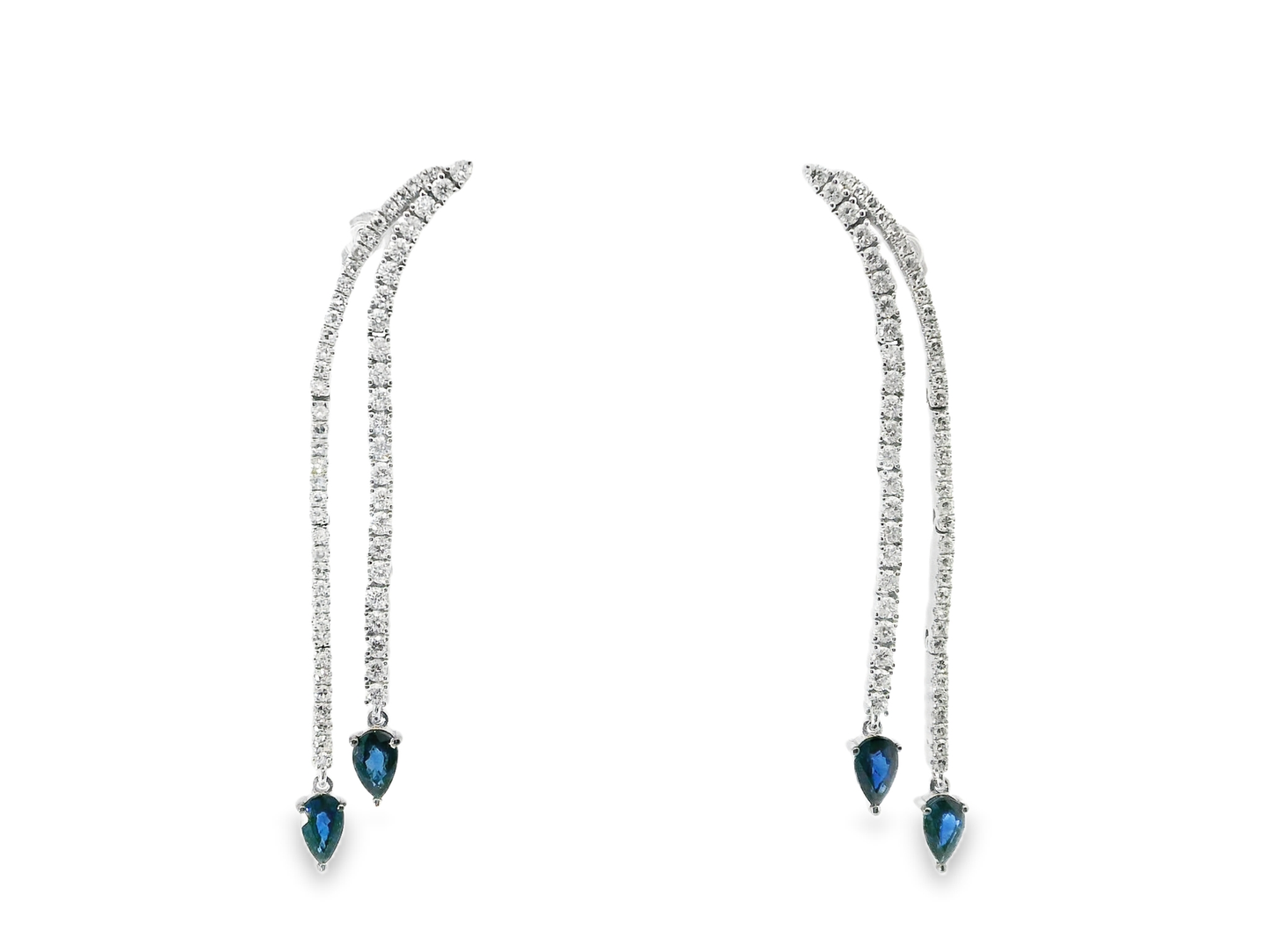 0.98CT Diamond 1.02CT Blue Sapphire 14k White Gold Earring