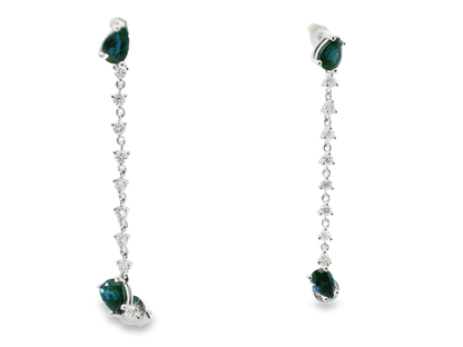 0.58CT Diamond 2.40CT Blue Sapphire 14k White Gold Earring