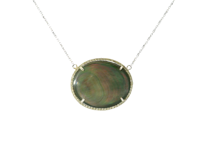 0.19CT Diamond and 11.22CT Black Mother of Pearl 14k White Gold Pendant