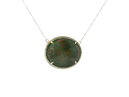 0.19CT Diamond and 11.22CT Black Mother of Pearl 14k White Gold Pendant