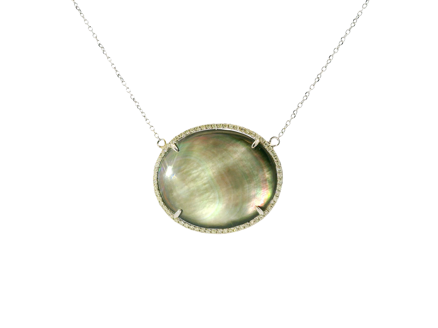 0.19CT Diamond and 11.22CT Black Mother of Pearl 14k White Gold Pendant