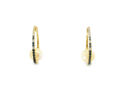 0.16CT Diamond with Blue Sapphire 14k White Gold Pearl Earring
