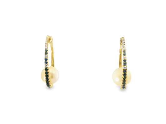 0.16CT Diamond with Blue Sapphire 14k White Gold Pearl Earring