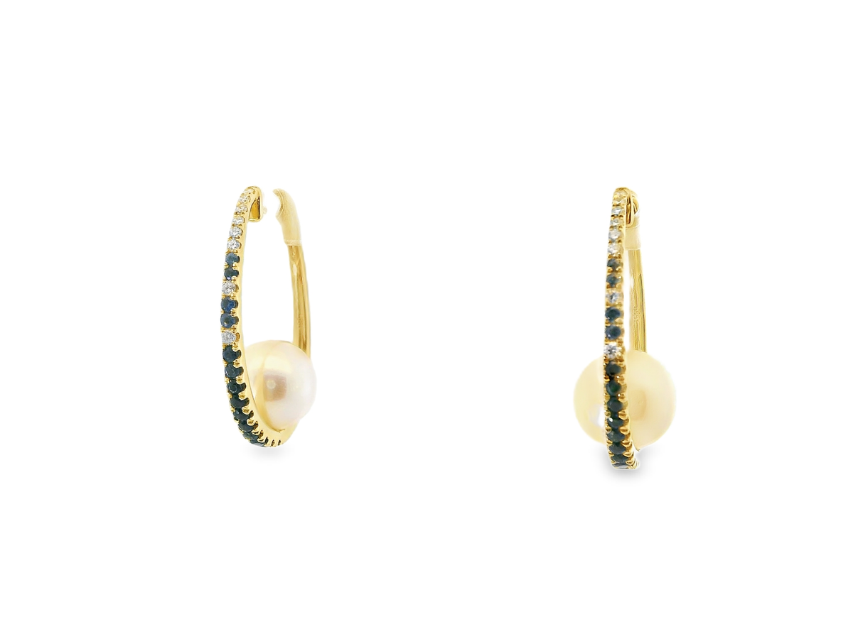 0.16CT Diamond with Blue Sapphire 14k White Gold Pearl Earring